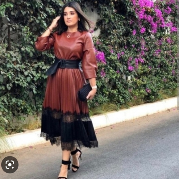 Zara Colorblock contrasting faux leather midi dress XS - Picture 2 of 16